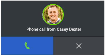 Incoming call alert with the accept and decline icons