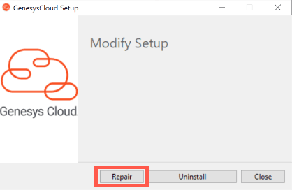 The Genesys Cloud installer Modify Setup window