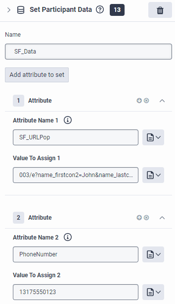 Set Participant Data with SF_URLPop attribute