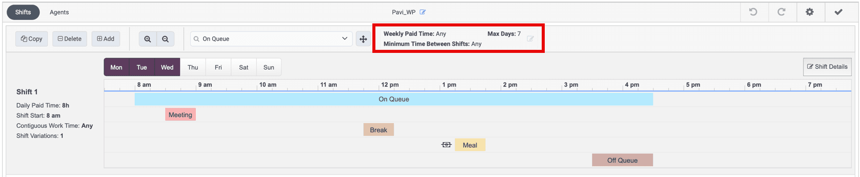 Opens the Work Plan Details dialog box when click on.
