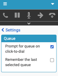 Queue Settings window for click-to-dial