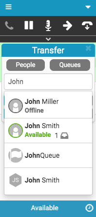 Type ahead search results for transfers