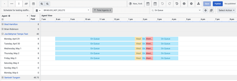 Vertical view of the schedule