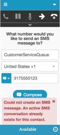 Error message about active SMS conversation