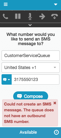 Error message about queue lacking an outbound SMS number