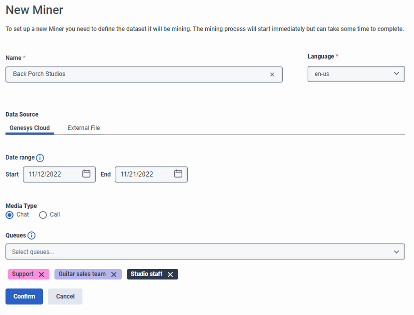 Create a new intent miner