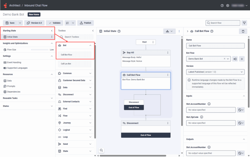 Call Bot Flow action