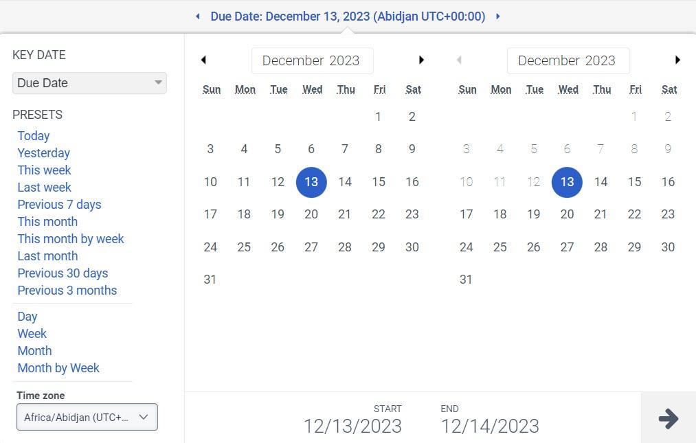 Date picker with key due date