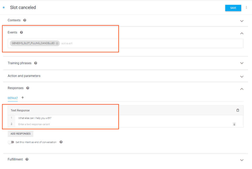 The Google Dialogflow Intents page