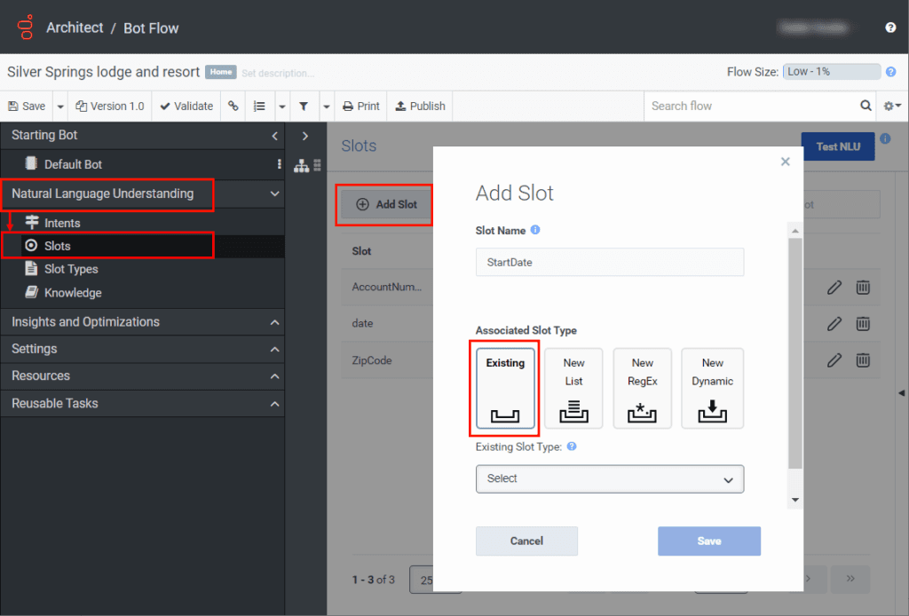 Natural Language Understanding - Existing slots