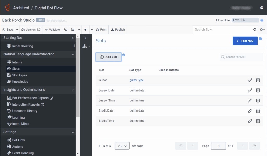Digital bot flow slots