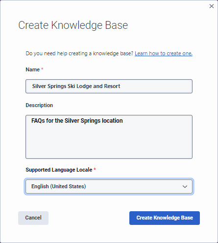 Knowledge V2 Create a knowledge base