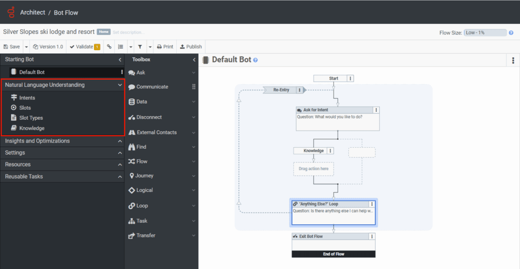 Natural Language Understanding menu