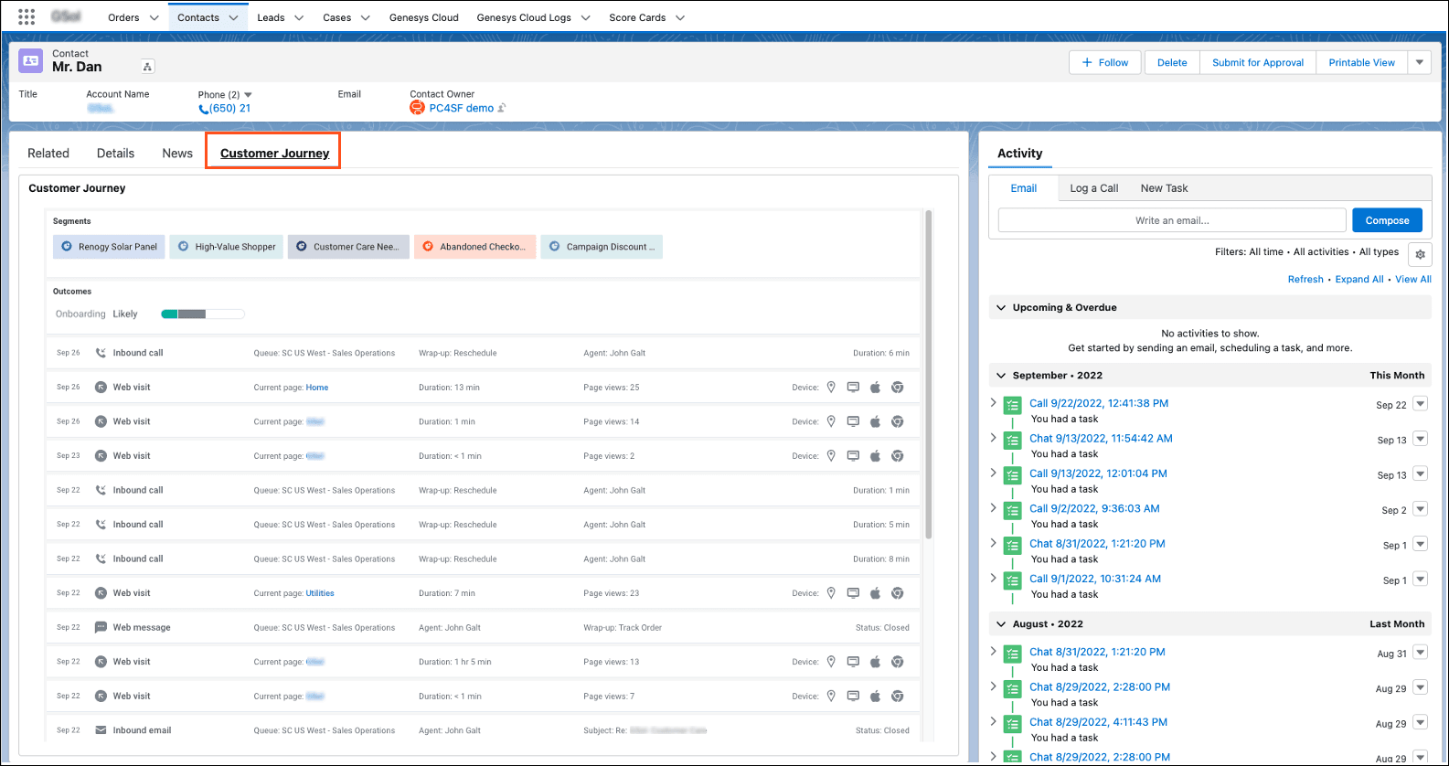 This image shows the customer journey added in a record details page.