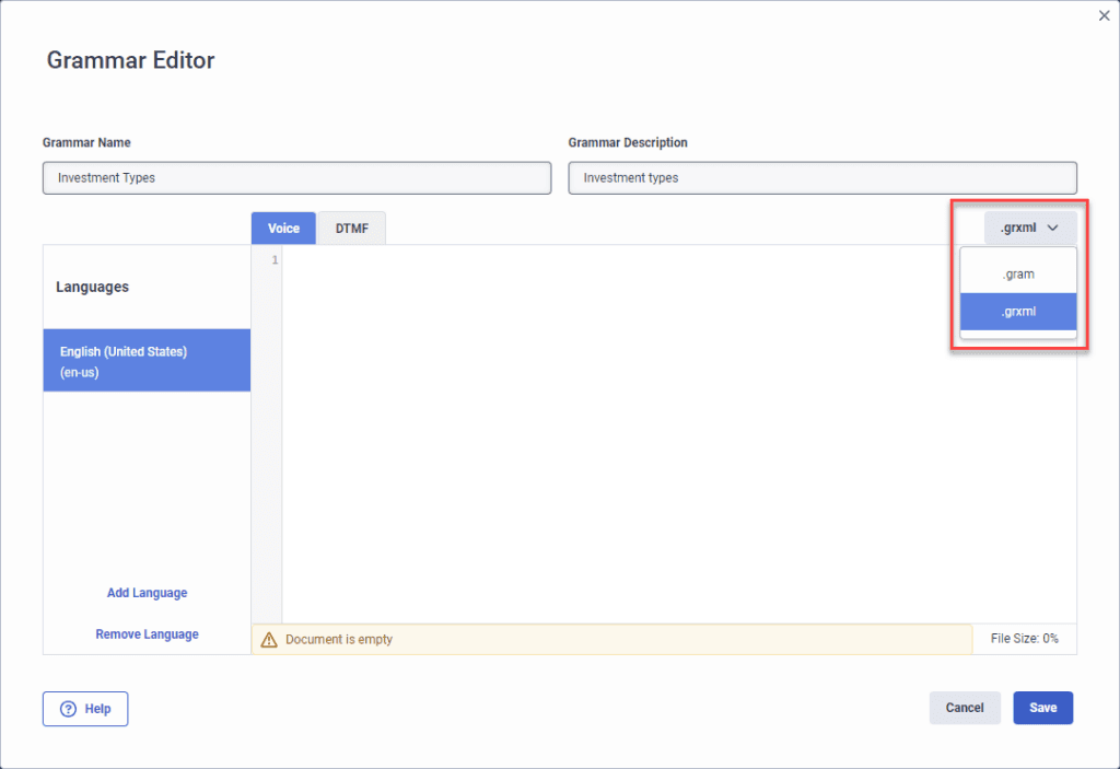 Add a precompiled grammar to a bot flow