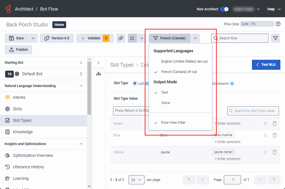 Change language in Architect