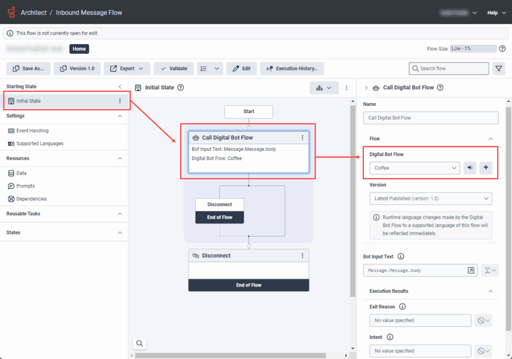 Call bot flow from message flow