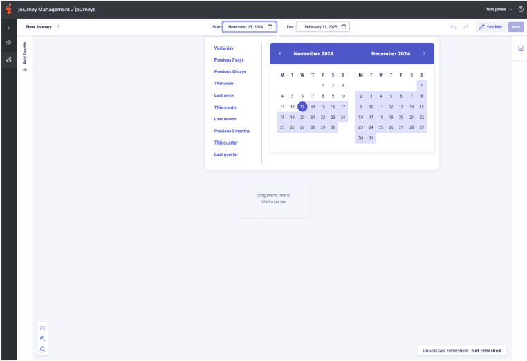 Date selector in Journey Management