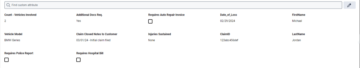 The custom attributes section of a workitem