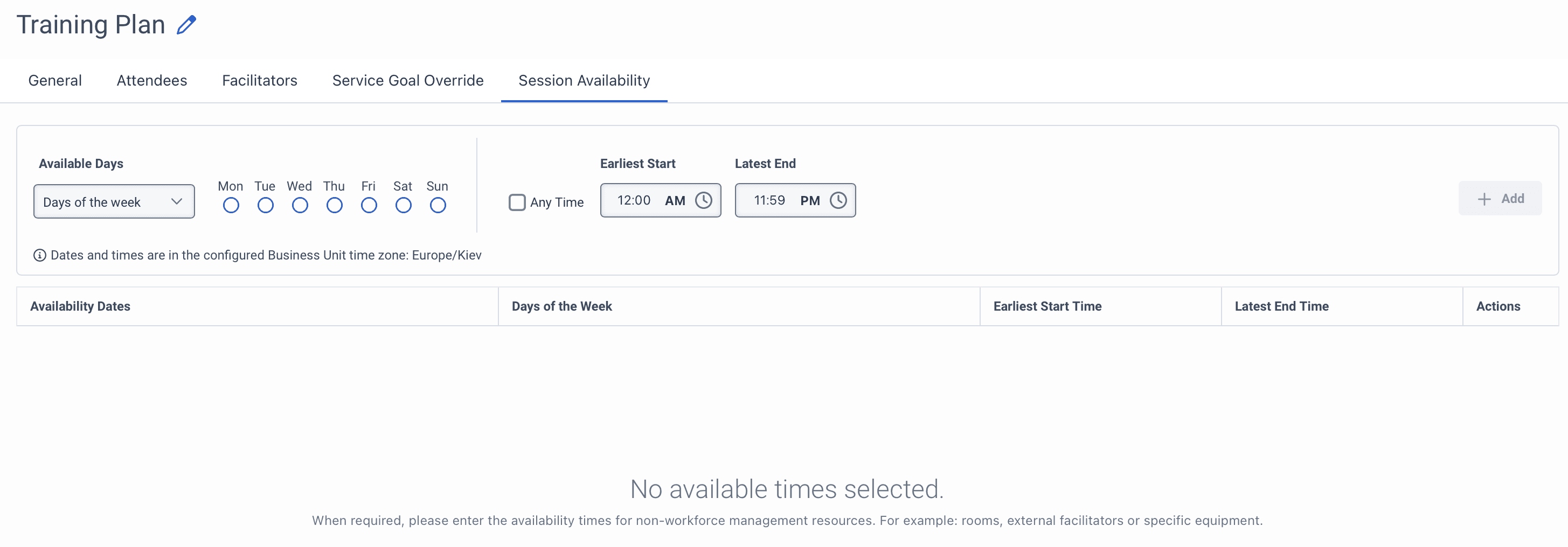 The Session Availability tab that displays the details of the selected agents and the available slot