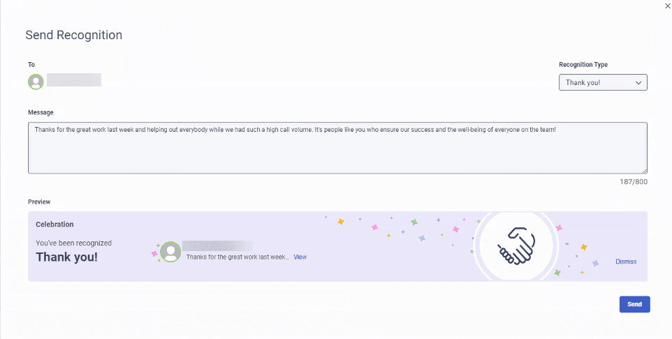 The Send recognition card