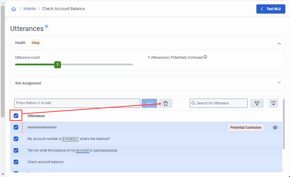 Bulk delete utterances