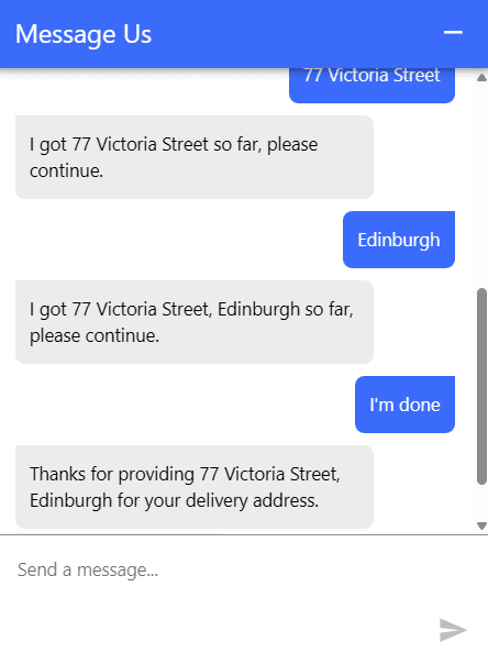 Example 1 Early exit example: delivery_address - delivery address including house number and pincode
