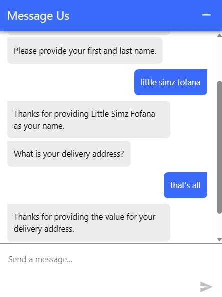 Example 4 Early exit example: delivery_address - delivery address including house number and pincode.