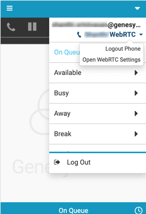 This image is a screenshot of the Genesys Cloud embedded client with the Logout Phone option.