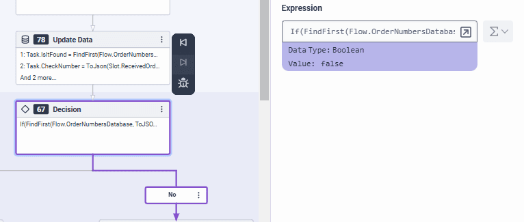 Decision action in a bot flow