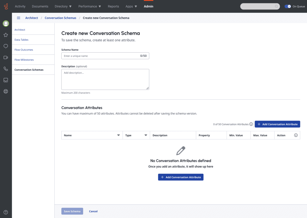 Create a new conversation schema