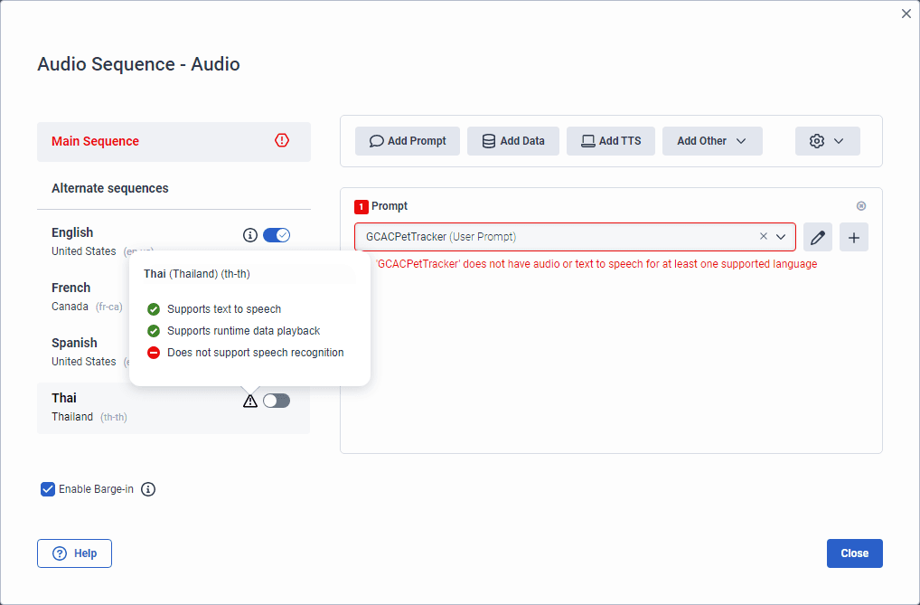 Click to enlarge. Architect Flow > Settings
> Supported Languages