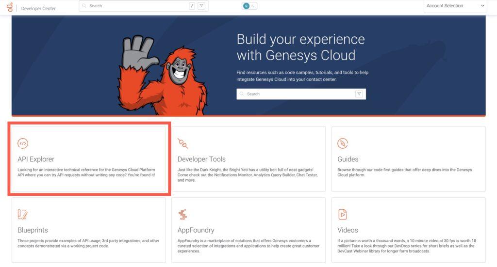 Click to enlarge. Developer center landing page