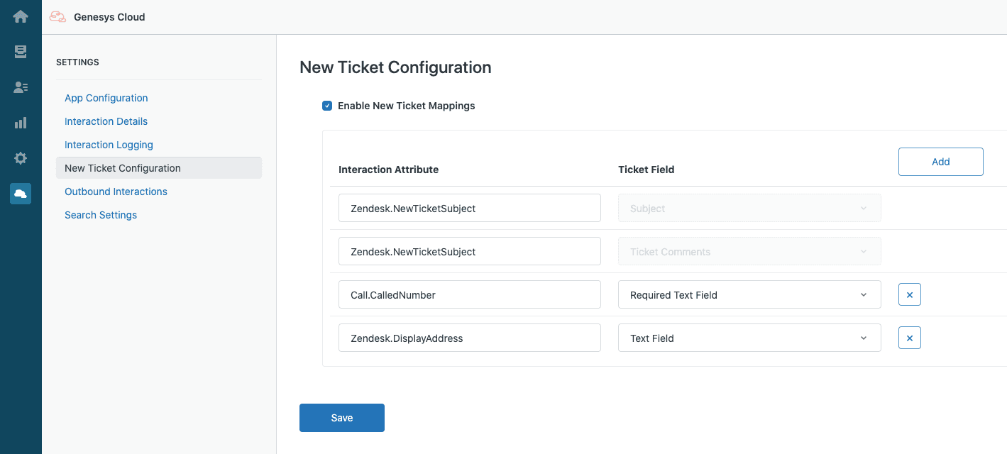 Click to enlarge. Interaction attributes mapped to new tickets in Genesys Cloud for Zendesk