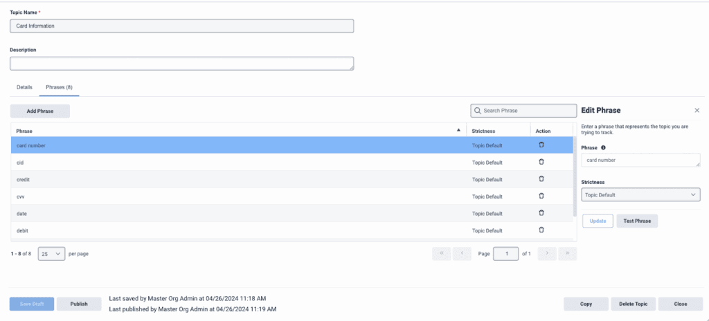 Click to enlarge. Test phrase option