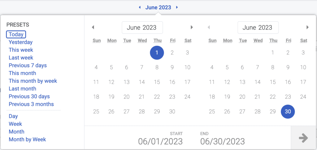 Click to enlarge. Genesys Agent Assist Knowledge Performance date selector