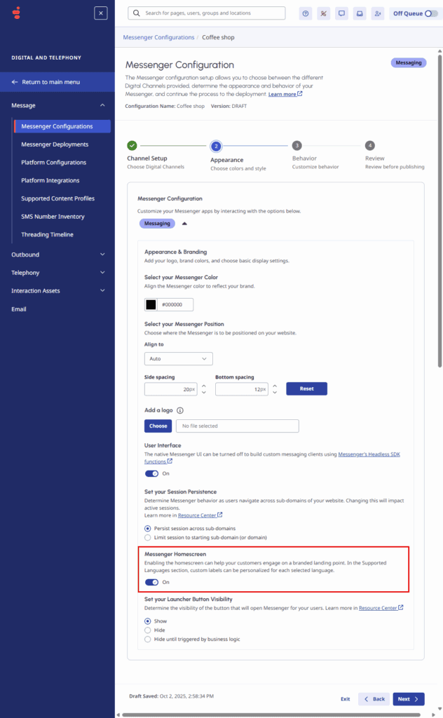 Click to enlarge. Enable Messenger Homescreen