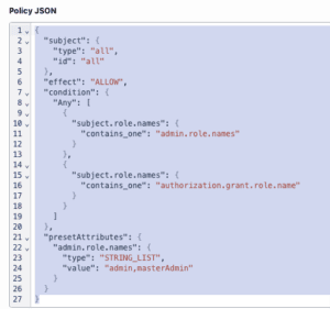 Click to enlarge. ABAC Policy editor depicting Cannot Grant New Roles template