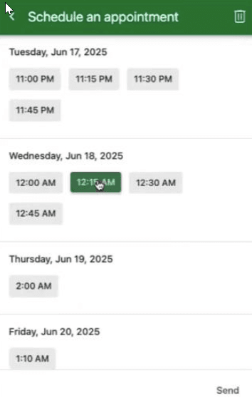 Click to enlarge. Time picker in bot conversations